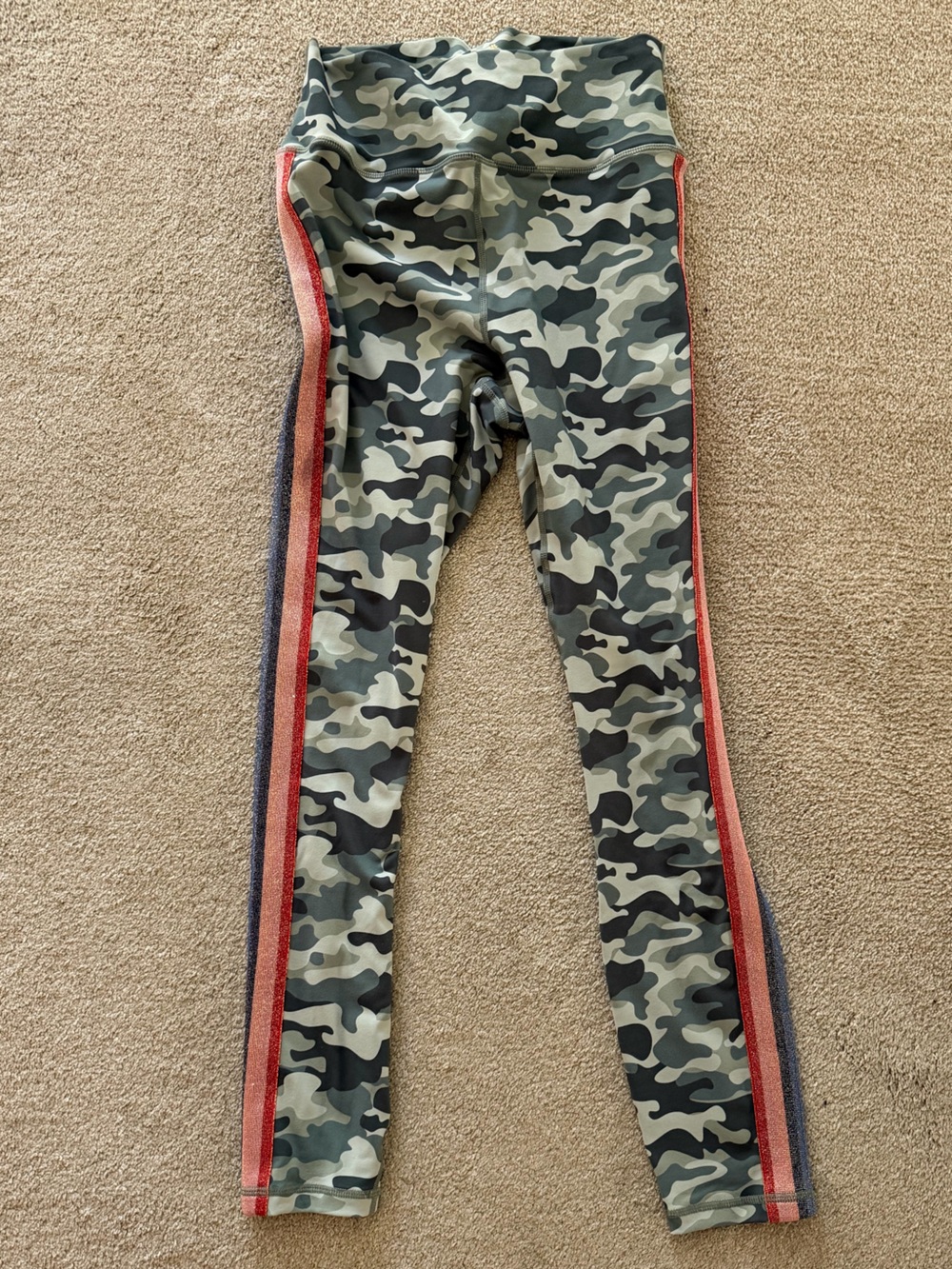 Spiritual Gangster Camo Leggings with Red and Blue Side Stripes